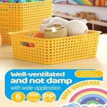 6-Pack Plastic Small Shelf Storage Weave Baskets Organizing For Cabinets And Pantries, Yellow - ColorK - 查看 4