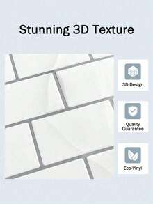 4/10/20 Pcs Kitchen Backsplash 3D Glossy White Subway Tile Texture Peel And Stick Wall Tiles Stickers, Suitable For Kitchen And Bathroom - Multicolor - View 2