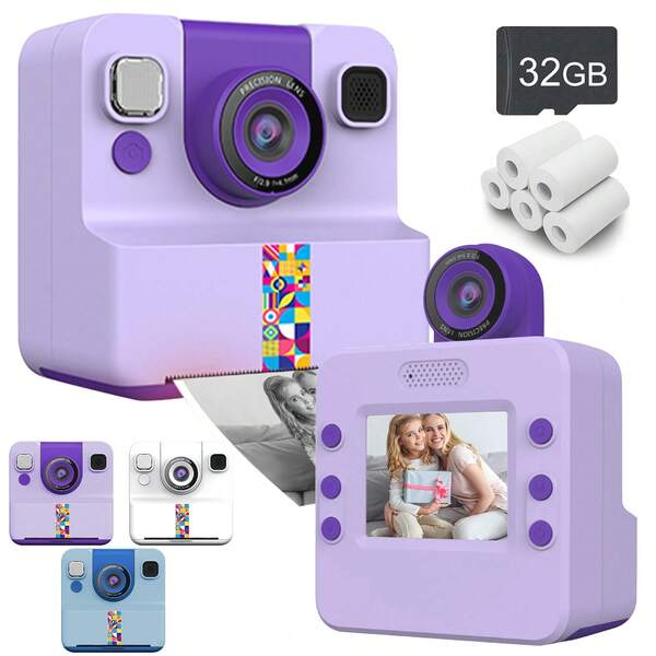 Máy quay phim HD 1080P in ảnh tức thì dành cho trẻ em, ống kính xoay 180°, máy ảnh kỹ thuật số sạc được với chức năng in ảnh tức thì, món quà tuyệt vời nhất cho bé trai và bé gái từ 3-10 tuổi vào dịp Giáng sinh, sinh nhật và năm mới.