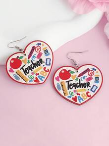 1 Pair Minimalist Exaggerated Design Casual Back To School Heart & Letter Earrings