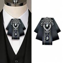 In Stock! Men's Luxury Crystal Black Satin Bow Tie - Perfect Accessory For Valentine's Day/Wedding/Business/Party, Pairs Well With Suit/Tuxedo/Formal Shirt. Ideal Gift For Groom/Groomsman, Excellent Choice For Valentine's Day. Wholesale Supply, Limited Time Special Offer, Great Value! Essential Elegant Accessory! - Multicolor - View 6