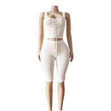 Lace-Up Front Cropped Vest & Slim-Fit Pants Set, Solid Color Two-Piece Outfit For Party, Going Out & Street Style - 白色 - 查看 3