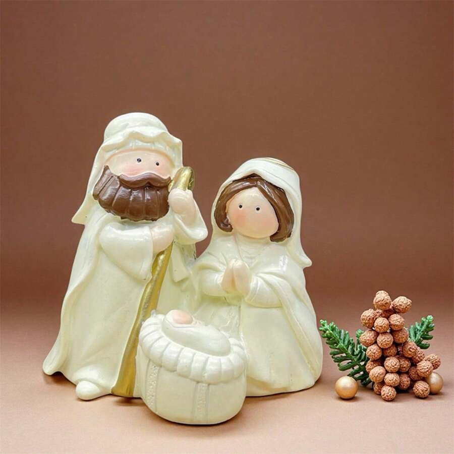 Nativity Scene Figurine Resin Baby Jesus Statue Christian Desktop Decorations For Farmhouse Home Office