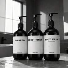 3pcs Refillable Shampoo, Conditioner, Body Wash Dispenser Bottles With Pump, Bathroom Lotion Dispenser Container With Waterproof Labels, 500ml/16.9oz Bathroom Accessories