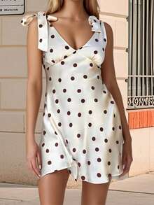Maternity Women Dot Mini Dresses Summer Fashionable Sleeveless V Neck Ruffle Dress - White - View 5