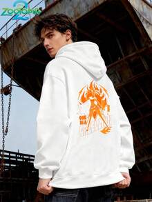 Disney Zootopia Series Stylish Stitch Print Hoodie, Men's Loose Long Sleeve Drawstring Hoodie, Print Autumn/Winter Hoodie (Men's Pullover Hoodie, Black Hoodie, White Hoodie, Winter Hoodie, Gray Hoodie, Men's Winter Hoodie, Plus Size Hoodie) - White - View 5
