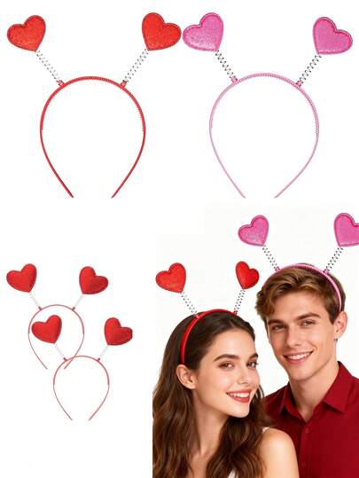 2 st. paljett-hjärtformat hårband, alla hjärtans dag-moderikt hårband, rött och rosa paljett-huvudbonad med cupidhuvuden, hårband med alla hjärtans dag-accessoarer för festtillbehör, romantiska håraccessoarer alla hjärtans dag, frierier, födelsedagar och nyårsfiranden, fest-/födelsedagsaccessoarer