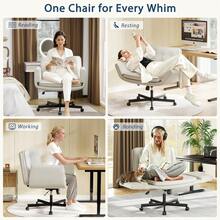 Fumahome Oversize Criss Cross Home Office Desk Chair With 5-Position Adjustable Arms Swivel Office Chair With Wheels Pet-Friendly Pu Leather Vanity Chair Modern Accent Chair With Wide Cusion Comfortable Desk Chair For Home Office Restroom - Milky White - View 3