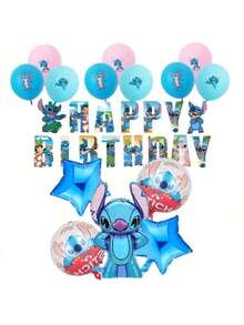 38件套史迪奇主题生日派对装饰套装，包括铝箔气球、旗帜和吊坠 - 彩色 - 查看 4