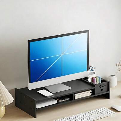 1pc Computer Monitor Riser Stand, Multifunctional Desktop Storage Box Pen Holder, Office Desk Monitor Shelf