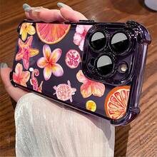 1pcs Tropical Fruit & Ocean Starfish Flower Phone Case Compatible with Apple Phone17 16 15 14 13 12 11 ProMaxAntidrop Phone Case, Camera Protection Phone Case, Funky Girlish Style Modern, Cute Fashion Exquisite, Can Be Given To Friends, You Can Give It To Yourself - Morado - Ver 4