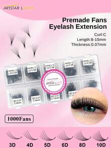 ARTSTAR C-Curl 1000 Fans 3D/4D/5D/6D/8D/10D spitze Basis kurzer Stiel vorbereitete russische Volumen-Fächer Kunstmink vorbereitete Wimpernverlängerungen Make-up 8-15 Mix - C - Übersicht 1