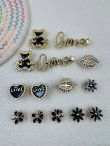 14pcs Luxury Resin Shiny Gold Bear, Flower, Letter, Fully Rhinestone Shoe Charms, Suitable For Wooden Bottom Shoes And Sandals, Durable, Cute And Imaginative Design, Great For Girls Party Gifts And Creative Gifts - Multicolor - View 2