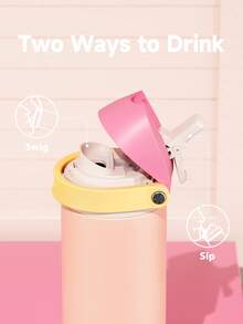 Meoky 24oz Vacuum Insulated Water Bottle with 2-in-1 Straw and Spout Lid, Insulated Cup, Keep Cold 24H, Leak-Proof, Fits in Car Cup Holder, Stainless Steel Tumbler for Sports, Travel, and School - 西柚色 - 查看 3