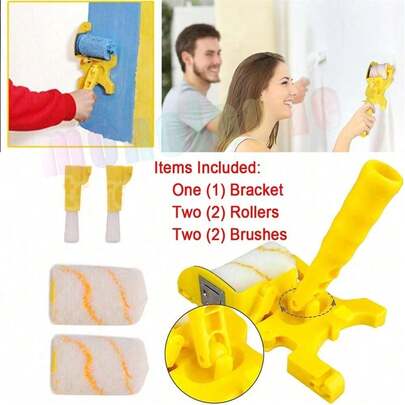 [Multi-Functional Paint Brush] Multifunctional Clean-Cut Paint Edger Roller Brush  Tool,DIY Painting Projects,Paint Rollers For Wall,Ergonomic Handle,Sturdy Construction,Interior Decorators,Plastic Corner Edging Tool,Latex Paint Trim Roller For Color Blocking And Detailing