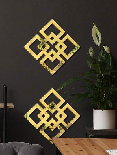 2/4pcs Diamond-Shaped Acrylic Decorative Mirror Stickers, Minimalist Hollow Acrylic Mirror Surface Stickers For Home Decor, Bedroom & Bathroom, Self-Adhesive Wall Mounted Full Length Mirror Wall Stickers Room Decor Wall Decor Wall Sticker Personalised Stickers Wall Mirror Mirror For Room Bathroom Decor Living Room Decor