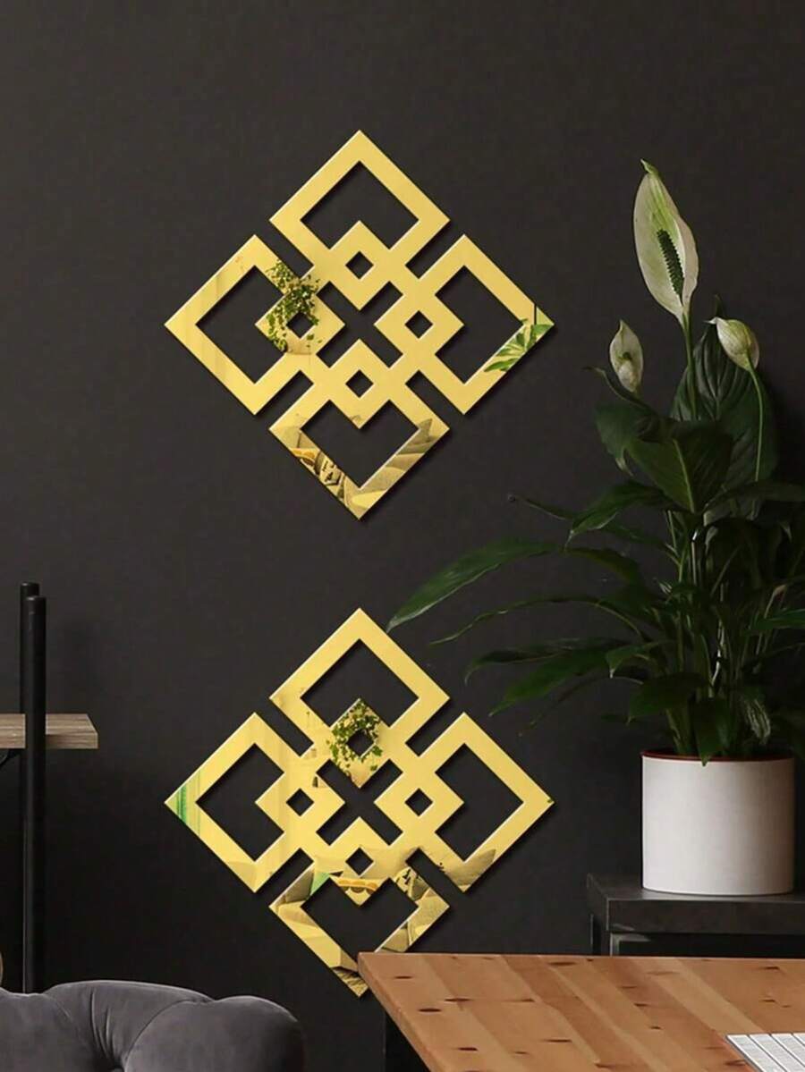 Bộ 2/4 miếng dán gương trang trí hình kim cương bằng acrylic, miếng dán gương acrylic rỗng tối giản cho trang trí nhà cửa, phòng ngủ & phòng tắm, miếng dán gương toàn thân tự dính gắn tường, trang trí phòng, miếng dán tường cá nhân hóa, gương treo tường, gương cho phòng ngủ, phòng tắm, phòng khách. - Nhiều màu - Xem 1