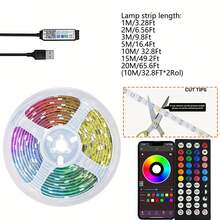 WIFI RGB LED灯条 5050 蓝牙 APP 控制 LED 柔性二极管装饰灯，适用于节日派对、电视、书桌、卧室等场合。 - 多色光 - 查看 6