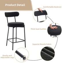 Techigher Bar Stools Set Of 2, Mid Century Counter Height Bar Chairs With Metal Legs, Upholstered Modern Bar Stool Chair For Kitchen Island - Black - View 4