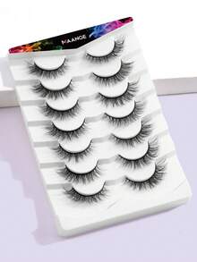 MAANGE 7 Pairs Natural Thick False Eyelashes, Curled And Fluffy, Suitable For Party, Cartoon Makeup, Travel Essential Strip Lashes - Black - View 5