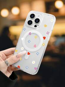 Lujo Ligero Estilo y BellezaCáscara floral Funda de Teléfono Transparente con Compatibilidad de Carga Inalámbrica Magnética Compatible con 17 17PROMAX 17PRO 16PROMAX 16PRO y Todos los Modelos Impresc - transparente - Ver 2