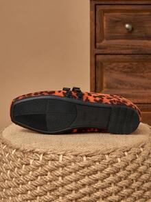 WHDXY Women's Leopard Print Square Toe Mary Jane Flat Shoes, Double Strap Double Buckle Loafers, Vintage Versatile Comfortable For Commuting And Casual Wear - Orange - View 8