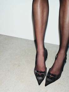 Women's Velvet Effect Embellished Pointed Toe High Heels - Coffee Brown - View 4