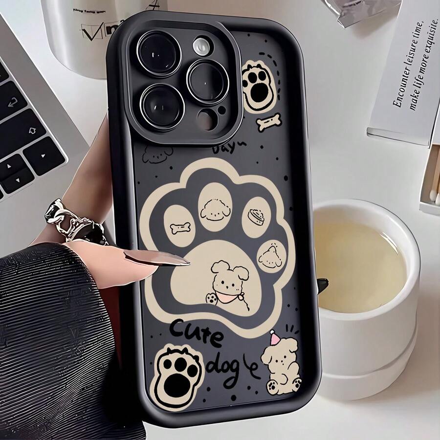 Funda para móvil: Creativo de patita de perro y cachorro en versión Q, animal mascota para for 11,12,13,14,15,16,MINI,PLUS,PRO,PROMAX,16E,X,XS,XR,XSMAX - Negro - Ver 1