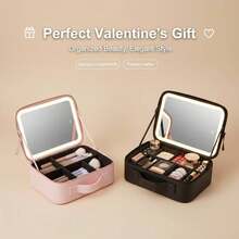 1pc Travel Makeup Bag With Mirror & Full Makeup Brush Set, Large Capacity Cosmetic Storage Box, Portable Makeup Bag With LED Light Mirror, Makeup Light, LED Light, Night Light, Lighting, Travel Organizer Accessories, Makeup Bag, Large Capacity Cosmetic Organizer,Makeup Bag,Travel Essential - Multicolor - View 8