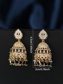 1 par de pendientes con incrustaciones de circonita, pendientes de estilo palaciego con gota de agua, joyería tradicional, adecuada para niñas y mujeres para uso diario, festivales, bodas y fiestas/regalo de joyería - Clásico - Ver 5