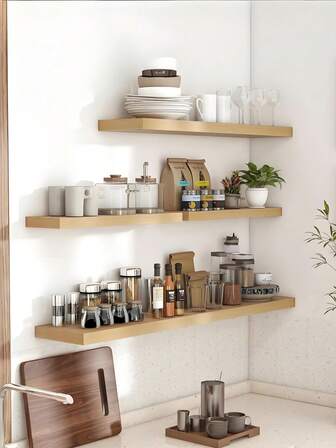 1 st väggmonterad förvaringshylla, tillverkad av konstruerat trä med osynliga fästen, lämplig för vardagsrum, sovrum, badrum, köksinredning och organisering