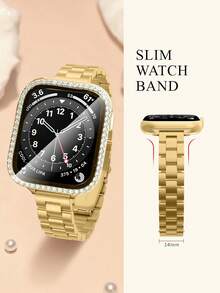 Bộ sản phẩm 2 trong 1: Bao gồm dây đeo kim loại mỏng nhẹ và ốp bảo vệ, phù hợp với đồng hồ 38mm/40mm/41mm/42mm/44mm/45mm/46mm/49mm, tương thích với Apple Watch Ultra 3/2/1, SE, S10-S2, thiết kế unisex, màu vàng. - Vàng - Xem 4