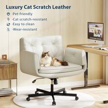 Fumahome Oversize Criss Cross Home Office Desk Chair With 5-Position Adjustable Arms Swivel Office Chair With Wheels Pet-Friendly Pu Leather Vanity Chair Modern Accent Chair With Wide Cusion Comfortable Desk Chair For Home Office Restroom - Milky White - View 7