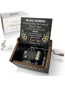 (Shipping Included)Music Box Gifts For Grandma You Are My Sunshine Hand Crank Engraved Wooden Musical Boxes Sunflower Gift For Grandmother On Birthday Christmas Mothers Day(Black),18556982 - Black - View 10