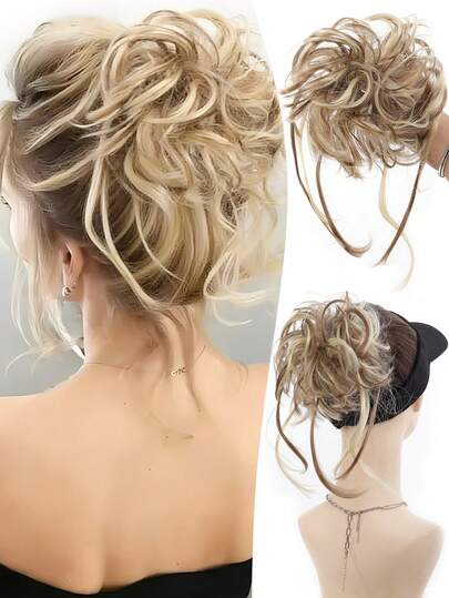 合成纤维优雅凌乱卷发橡皮筋发髻蓬松易造型，适合日常使用，可打造波浪发髻、马尾辫等发型，是女士的理想发饰。