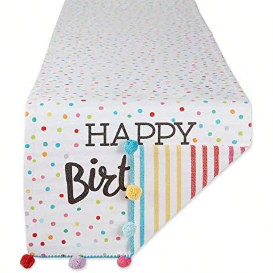 DII Happy Birthday Confetti Collection, Juego de paños de Cocina(Reversible Table Runner, 14x72" Feliz cumpleaños) - Multicolor - Ver 1