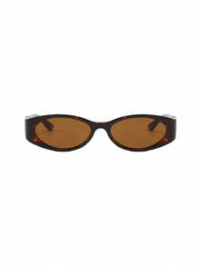 1pc New European And American Style Small Frame Fashion Glasses, Retro Oval Versatile Women Glasses - Leopard Tea - View 3