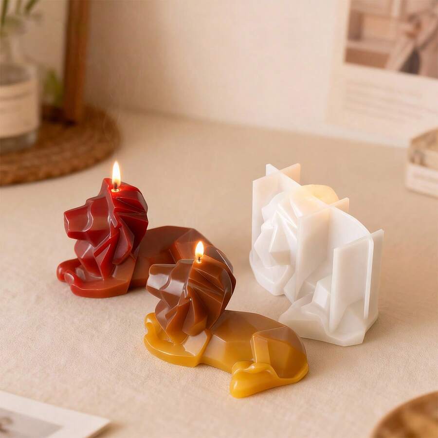1pc 3D Lion Shaped Candle Mold, DIY Resin Casting Mold, Geometric Silicone Mold