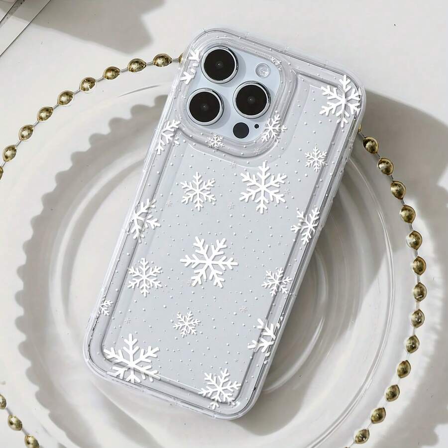 Funda para teléfono: Copo de Nieve de Invierno, Pura y Romántica, Diseño Artístico Único, Funda de Teléfono de TPU Transparente con Agarre Cómodo, Protege Eficazmente Tu Teléfono de Caídas e Impactos. Compatible con múltiples modelos de , incluyendo 17, 16, 16E - Estilo 1 (1 pieza) - Ver 1