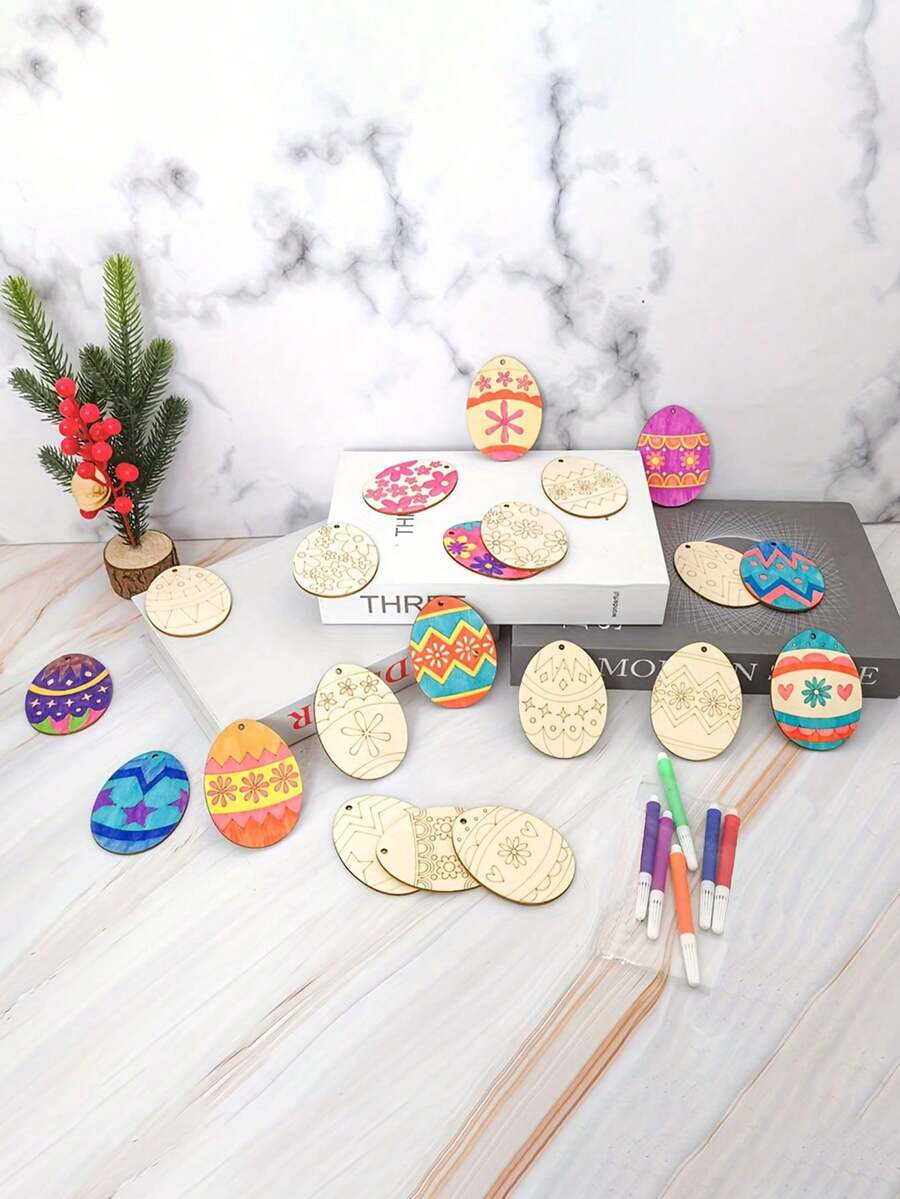 10pcs Unfinished Wooden Easter Decorations, DIY Craft Egg Cutout Decor Set, Suitable For Painting, Easter Party Supplies, Home Decor, Hanging Ornaments, Restaurant, Hotel, Bedroom, Living Room Decoration