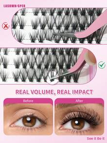 600 piezas de racimos de pestañas DIY 30D40D/50D/60D/80D100D Rizo D 9-16mm Aspecto natural Suave y ligero Pestañas individuales reutilizables con brochas para maquillaje diario - Multicolor - Ver 2