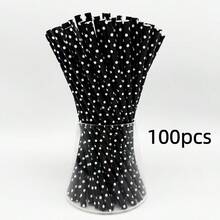 25pcs/100pcs Black Series Paper Straws, Various Printed Designs, Party Decoration Straws, Disposable Beverage Paper Straws, Suitable For Juice, Milkshake, Summer Cocktail, Graduation Party Supplies - Multicolor - View 15