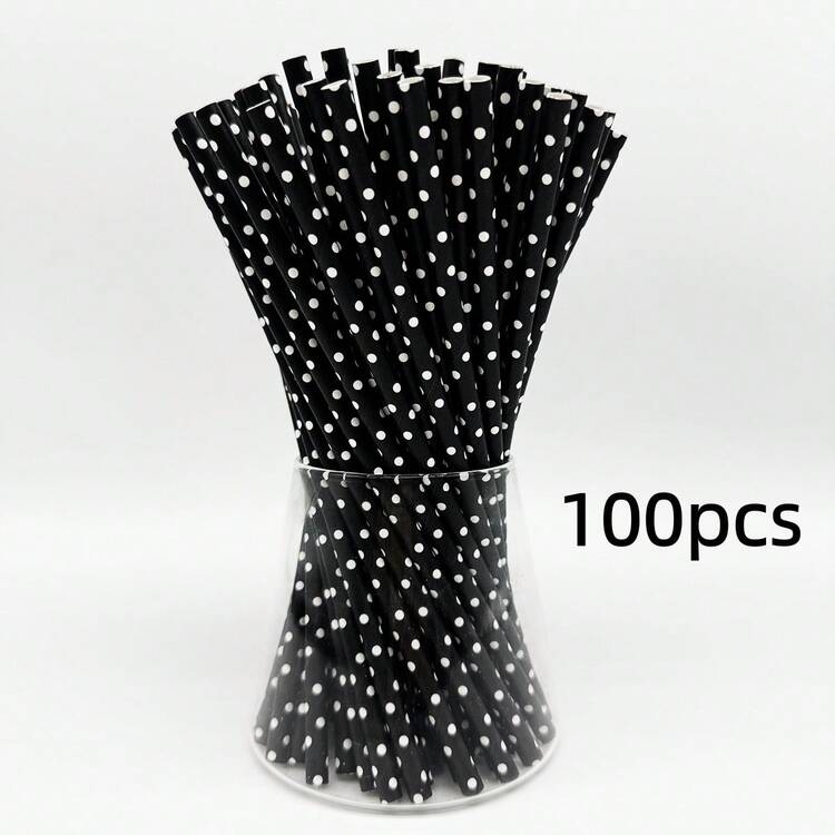 25pcs/100pcs Black Series Paper Straws, Various Printed Designs, Party Decoration Straws, Disposable Beverage Paper Straws, Suitable For Juice, Milkshake, Summer Cocktail, Graduation Party Supplies - Multicolor - View 15