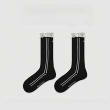 1 Pair Women's Original Design Autumn Winter Preppy Style Lace Princess Slim Calf Socks, Suitable For Daily Wear, Valentine's Day, New Year Gift, School, Going Out, Gift For Friends - R9161 Sóng vô tuyến đảo - Xem 7
