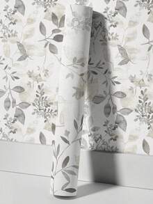 OUTANA 1卷优雅水彩叶子图案自粘墙纸，可移除墙贴，精致浅色背景壁画家居装饰，17.7英寸 x 6.5英尺，装饰性即时粘贴墙板，墙纸，春季装饰，为您的家增添活力，Rama装饰贴纸，生日和毕业礼物 - 白色 - 查看 2