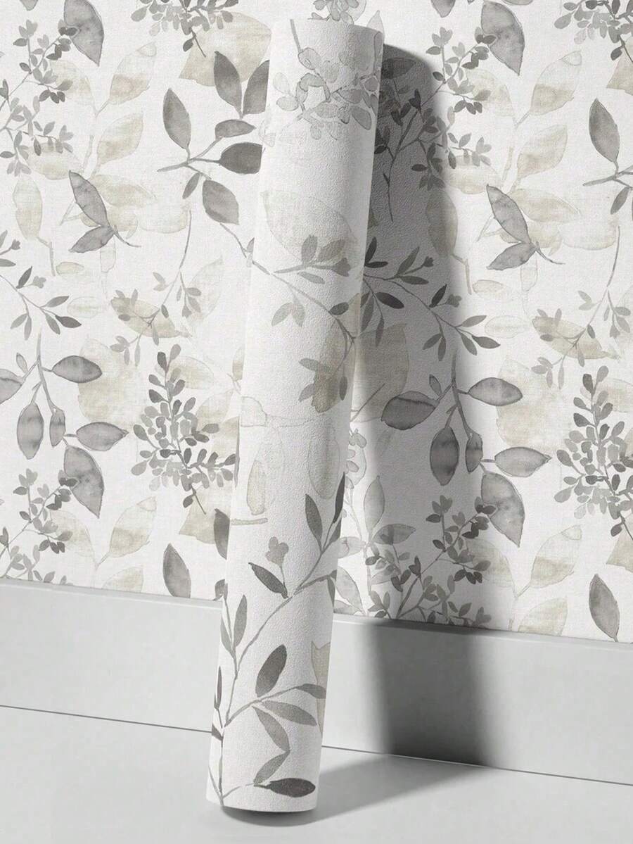 OUTANA 1卷优雅水彩叶子图案自粘墙纸，可移除墙贴，精致浅色背景壁画家居装饰，17.7英寸 x 6.5英尺，装饰性即时粘贴墙板，墙纸，春季装饰，为您的家增添活力，Rama装饰贴纸，生日和毕业礼物