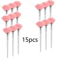 3/15pcs Practical Facial Brushes Fan Makeup Brushes Soft Portable Mask Brushes Cosmetic Tools For Women Ladies Girls - Multicolor - View 12