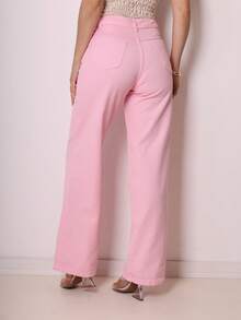 Women's Wide Leg Jeans, High Waist, Butt Lifting Design - Pink - View 4