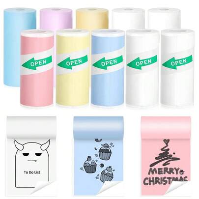 Rollos de papel térmico autoadhesivo de color para impresora mini - Papel de impresión de fotos de 57 mm de ancho, adecuado para Phomemo/Memoking M02/T02/M04AS, scrapbooking/notas de texto/diseño de pegatinas de manualidades