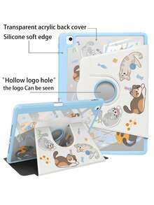 1pc Dual-Sided High-Definition Cartoon Cat Printed Tablet Protective Case, Suitable For IPad 10/9/11 2025, Transparent Acrylic Back Cover, 2026 New Version, Auto Wake/Sleep, Multi-Angle Stand With Pen Slot, Essential For Office & Study, Non-Magnetic Protective Case, 2026 New Year Gift